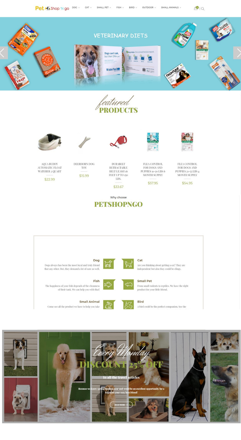 Pets food and supplies eCommerce website design 