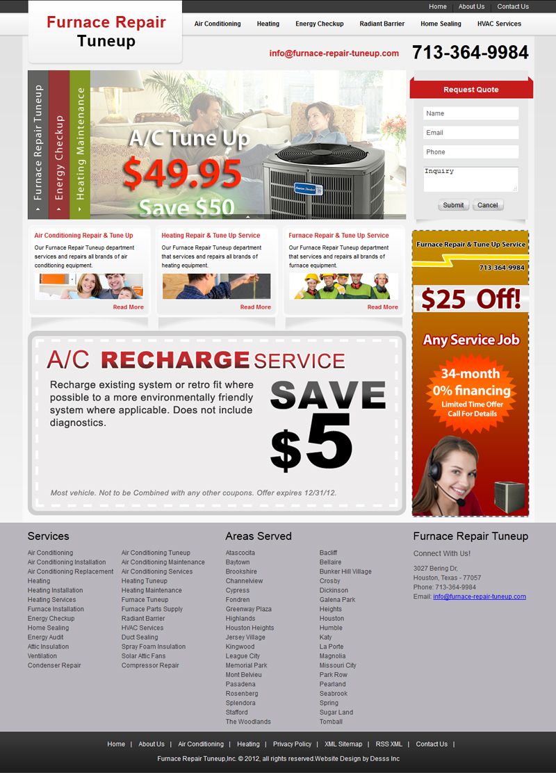 Furnace, AC, and heating Repair Tuneup website design 