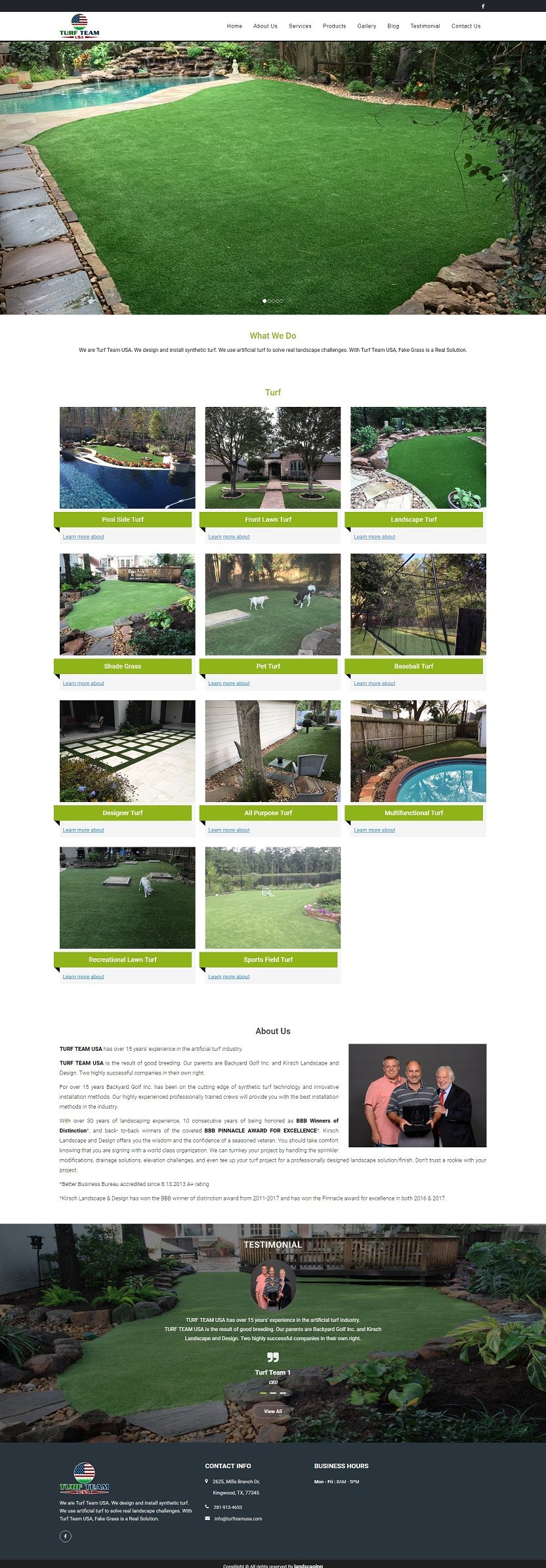 Landscape artificial turf services web design 