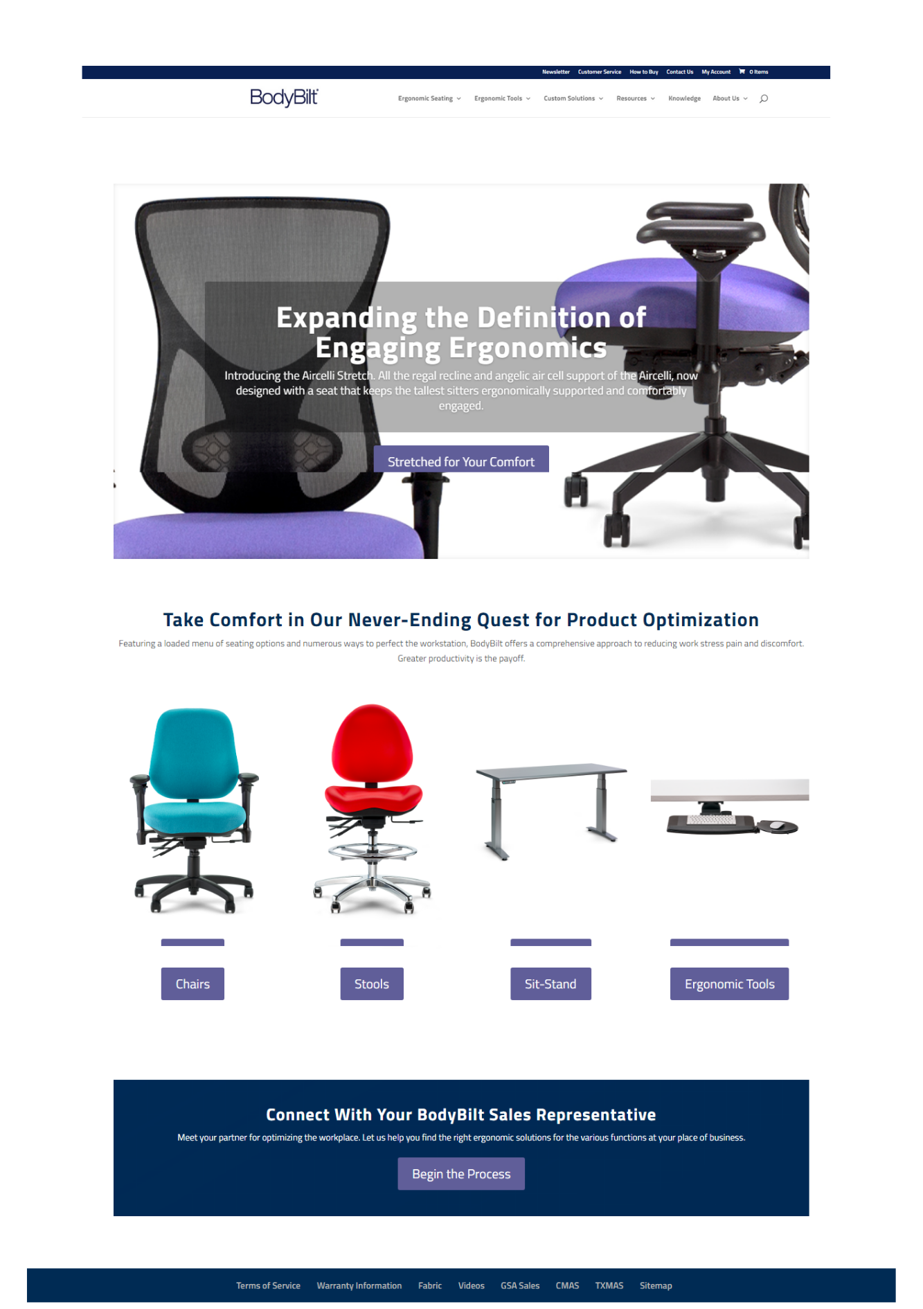 Ergonomic seating and accessories webdesign and development 