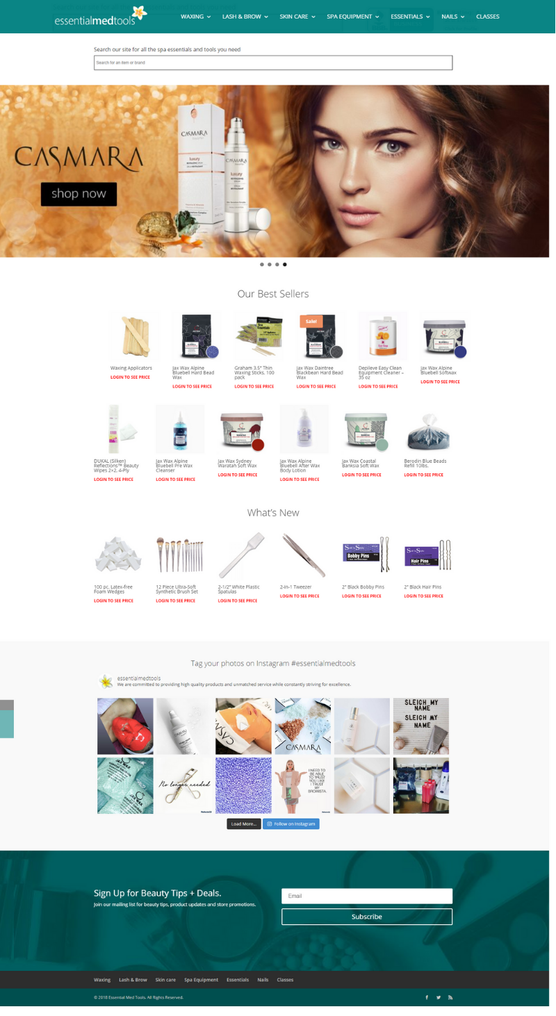 Beauty and spa products and equipment eCommerce retail website Design 